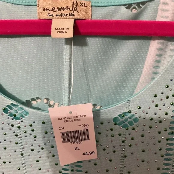 One World Ladies Aqua Sleeveless Dress. Size XL NWT - Picture 5 of 5